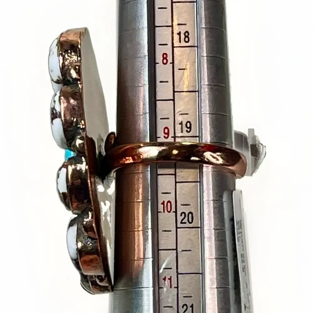 Southwestern Mojave Turquoise Wild Horse Copper Cluster Statement Ring Adjust Sz